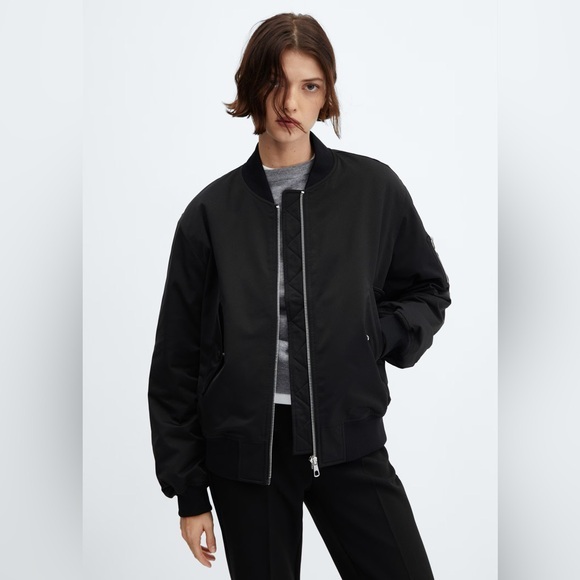 Mango Oversized Bomber Jacket Black XS - Picture 1 of 8